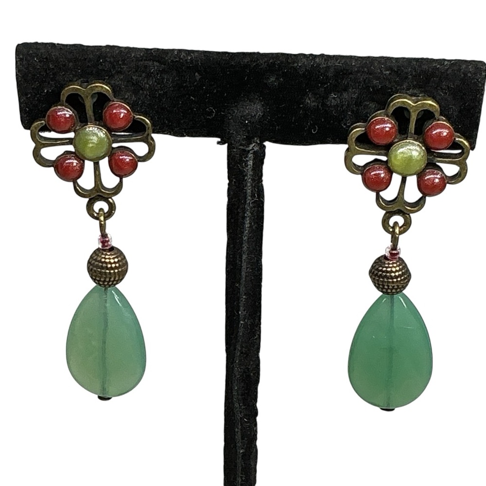 Vintage Avon Bronze Tone Celtic Design Dangle Drop Post Earrings